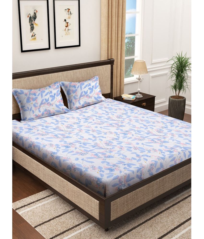     			FABINALIV Poly Cotton Nature 1 Double Bedsheet with 2 Pillow Covers - Sky Blue