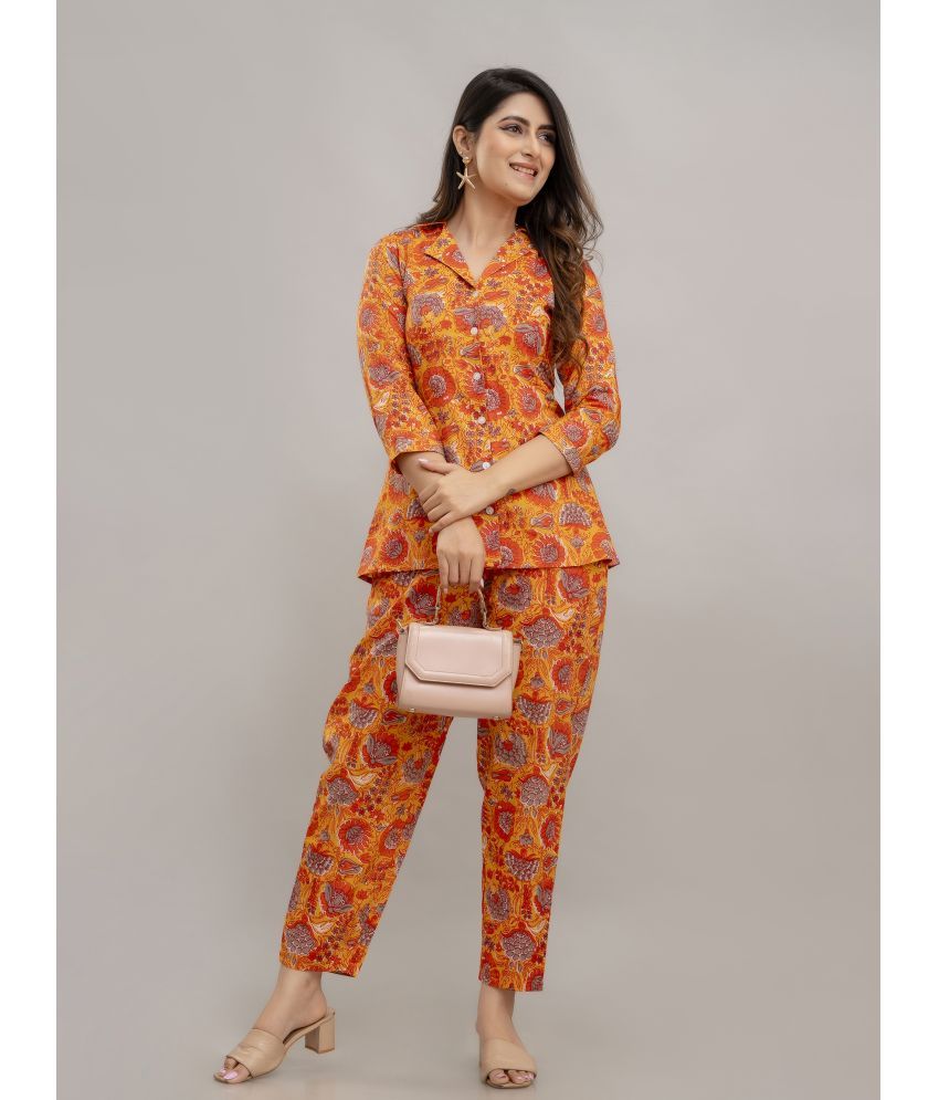     			Frionkandy Orange Printed Pant Top Set