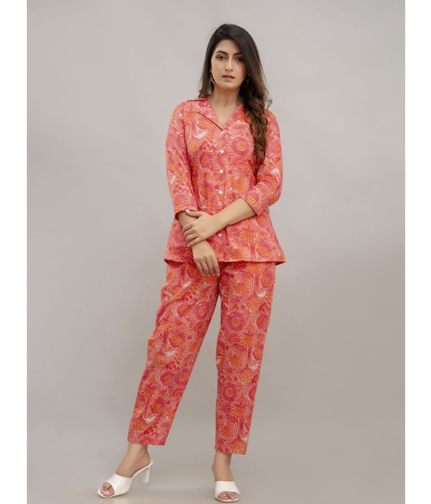     			Frionkandy Peach Printed Pant Top Set