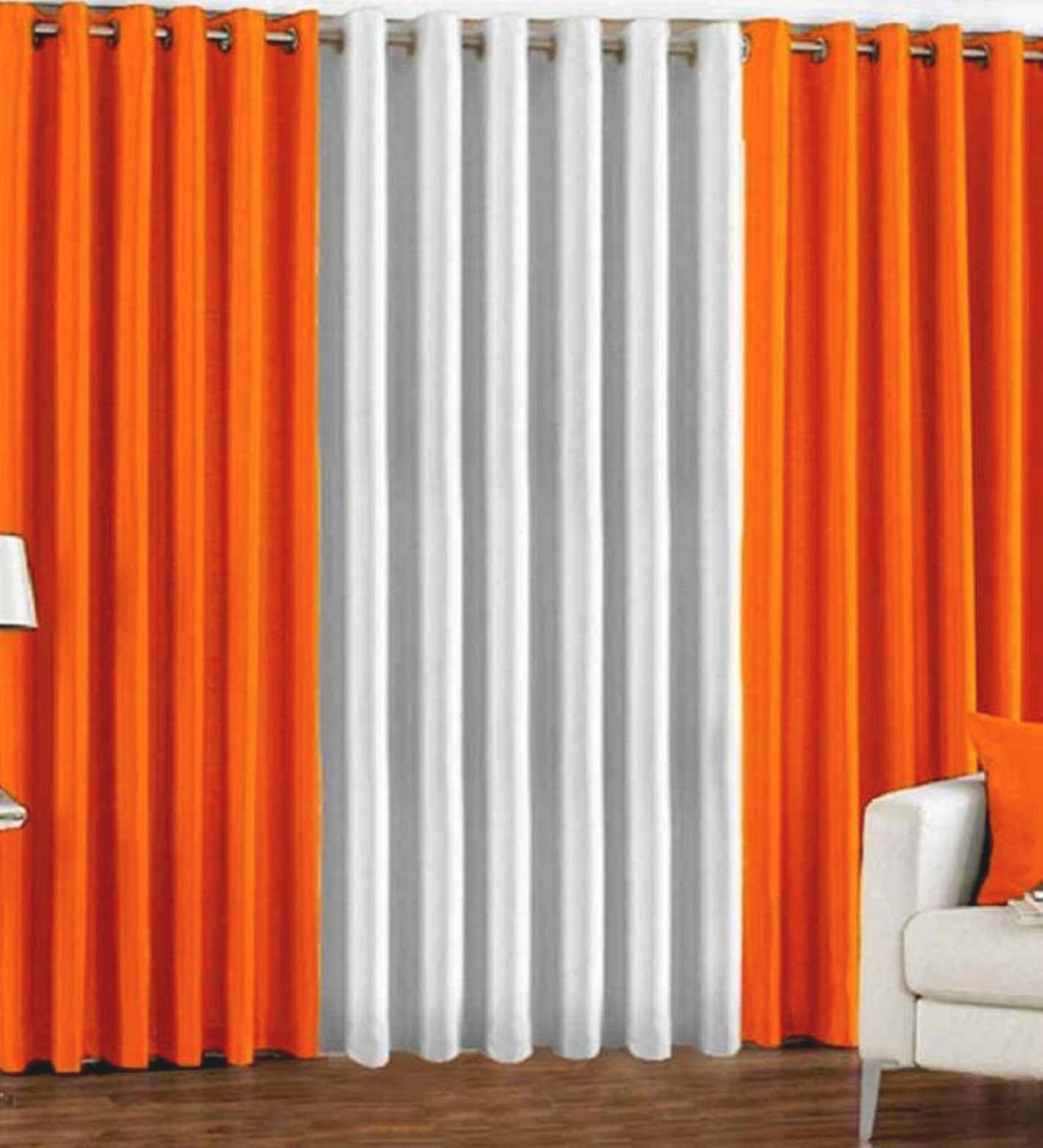    			BELLA TRUE Solid SemiTransparent Eyelet Curtain 9 ft ( Pack of 3 )  Orange