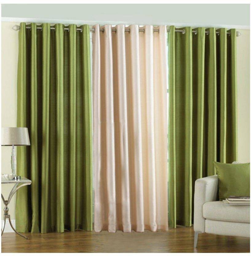     			HOMETALES Solid Semi-Transparent Eyelet Curtain 5 ft ( Pack of 3 ) - Green