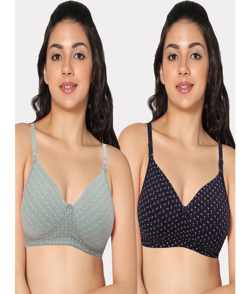     			IN CARE LINGERIE Pack of 2 Polyester Women's Push Up Bra ( Multicolor ) ICPD-PRINT_ASRTD (B) in Teal Blue Color Full Coverage, Push-up Bra and Non-Wired seamless cups