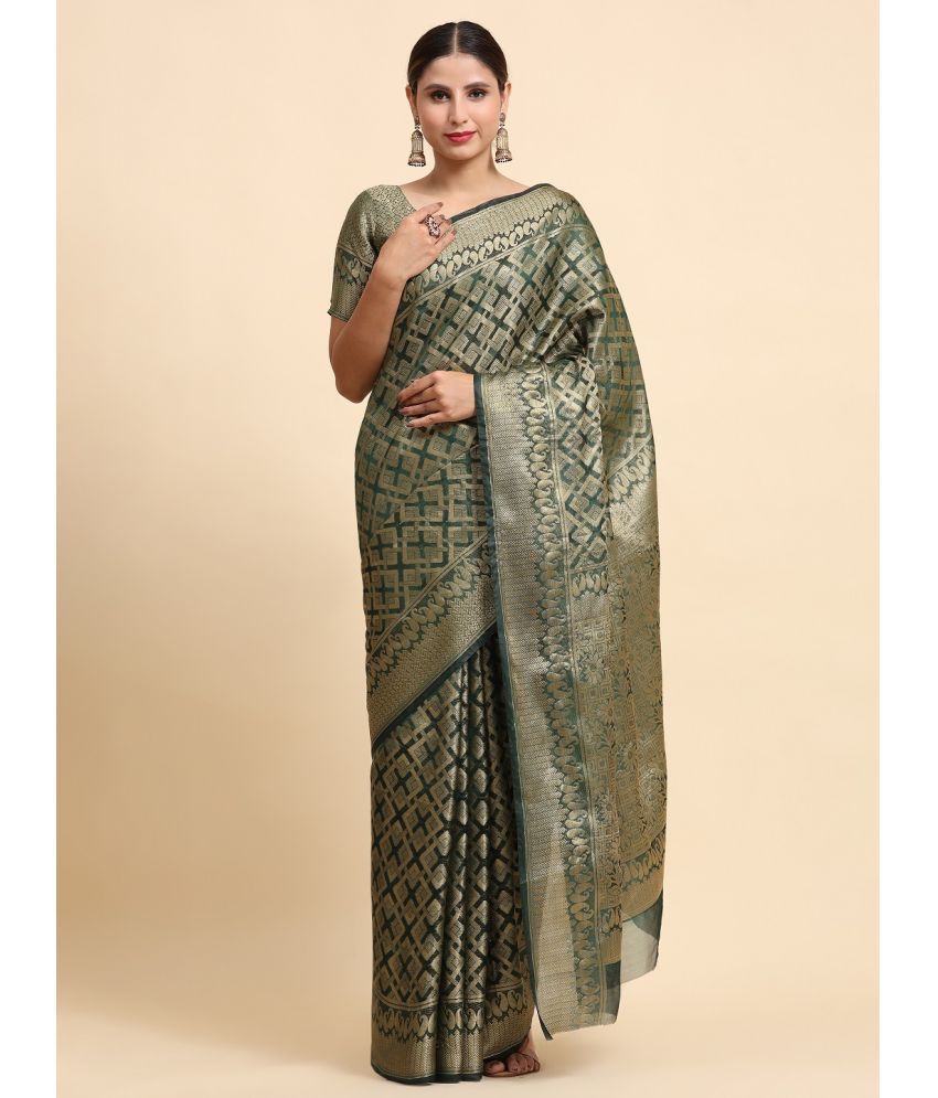     			ISARA Organza Embellished Saree With Blouse Piece - Green ( Pack of 1 )