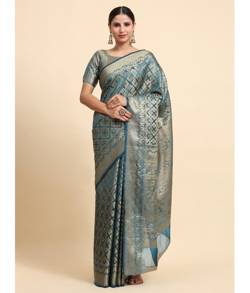     			KALIPATRA Organza Woven Saree With Blouse Piece - SkyBlue ( Pack of 1 )