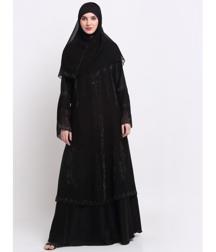     			Klotthe Black Polyester Unstitched Burqas without Hijab - Single