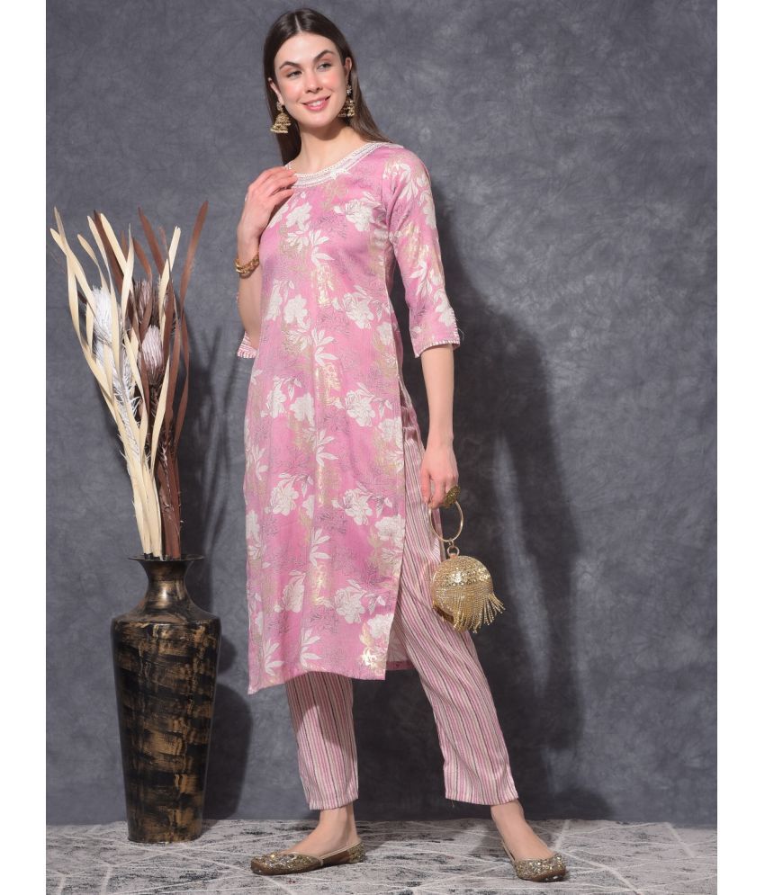     			Mamoose Rayon Printed Kurti With Pants Women's Stitched Salwar Suit - Pink ( Pack of 1 )