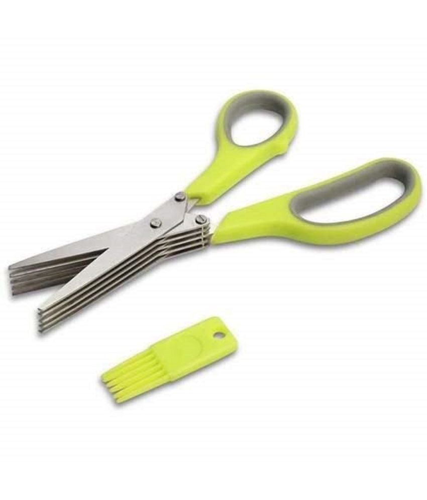     			Multi-Function 5 Blade Vegetable Stainless Steel Herbs Scissor - Durable, Time-Saving Kitchen Cutting Tool - Color May Vary