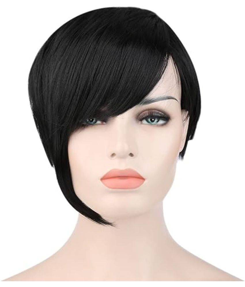     			Ritzkart 22 inch Black Short Straight Hair Synthetic Full Head Glueless Hair Wig