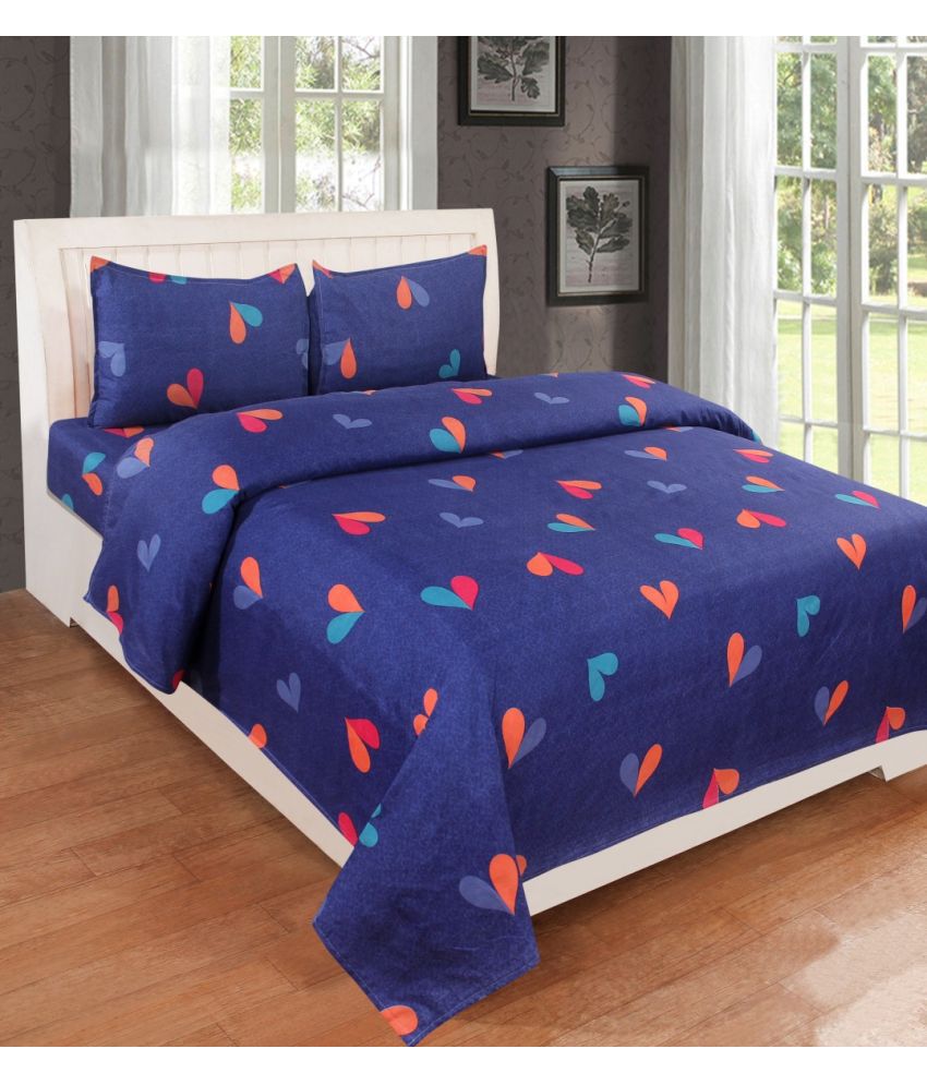     			VORDVIGO Glace Cotton Abstract 1 Double Bedsheet with 2 Pillow Covers - Blue