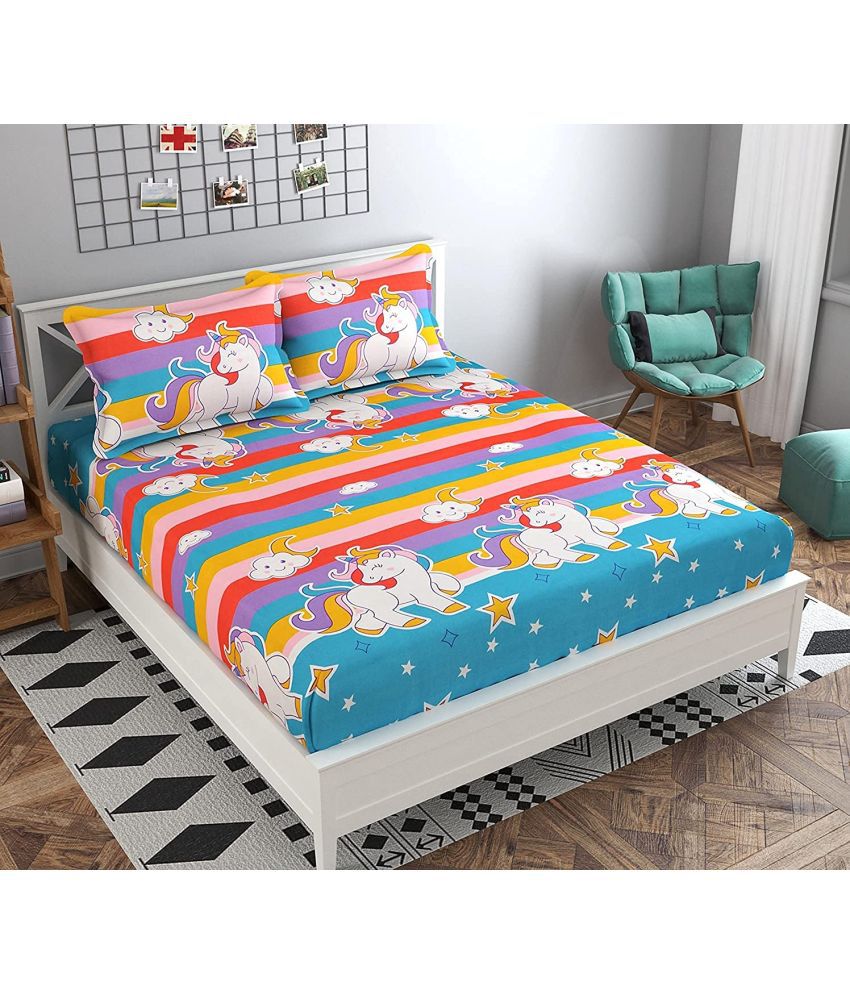     			VORDVIGO Glace Cotton Animal 1 Double Bedsheet with 2 Pillow Covers - Multicolor