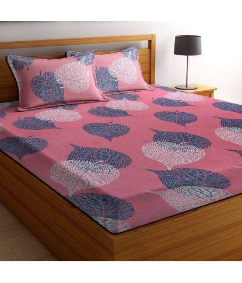     			VORDVIGO Glace Cotton Floral 1 Double Bedsheet with 2 Pillow Covers - Pink