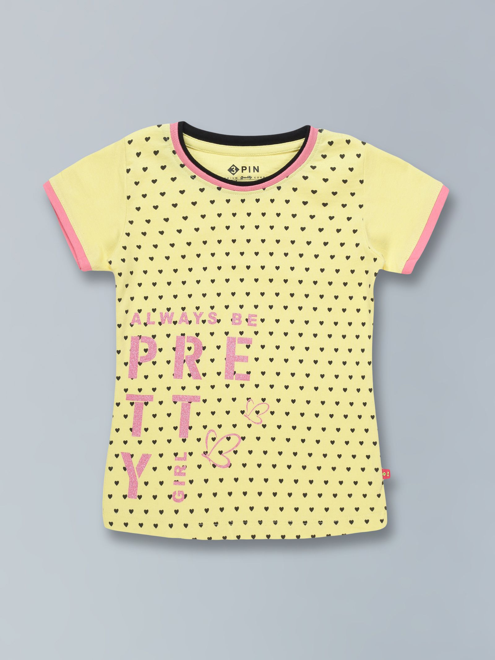     			3PIN Yellow 100% Cotton Girls T-Shirt ( Pack of 1 )