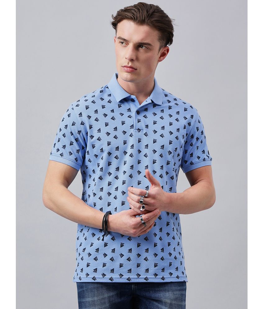     			98 Degree North Cotton Blend Regular Fit Printed Half Sleeves Men's Polo T Shirt - Blue ( Pack of 1 )