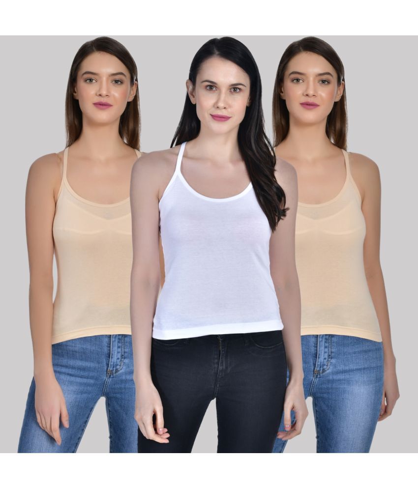     			AIMLY ScoopNeck CrossBack Cotton Camisoles - Beige Pack of 3