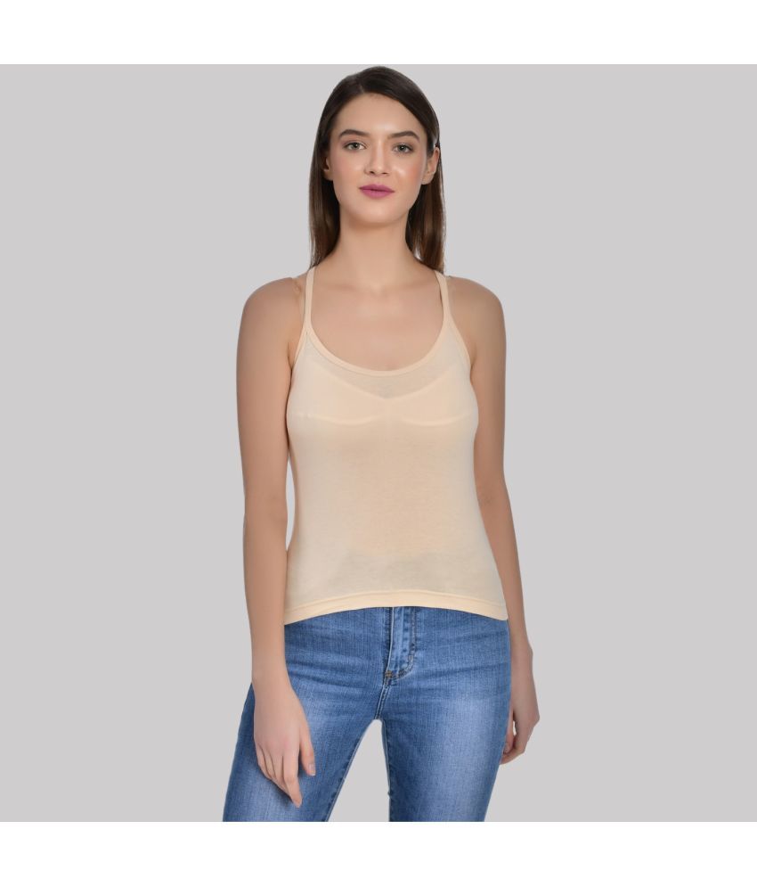     			AIMLY ScoopNeck CrossBack Cotton Camisoles - Beige Single