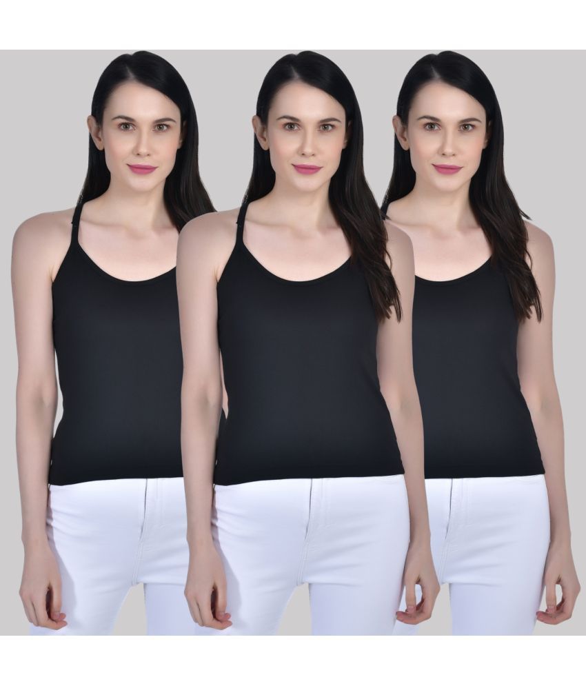     			AIMLY ScoopNeck CrossBack Cotton Camisoles - Black Pack of 3