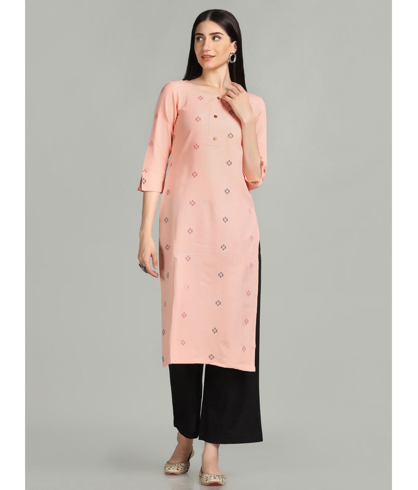     			Aarrah Cotton Blend Self Design Straight Women's Kurti - Pink ( Pack of 1 )