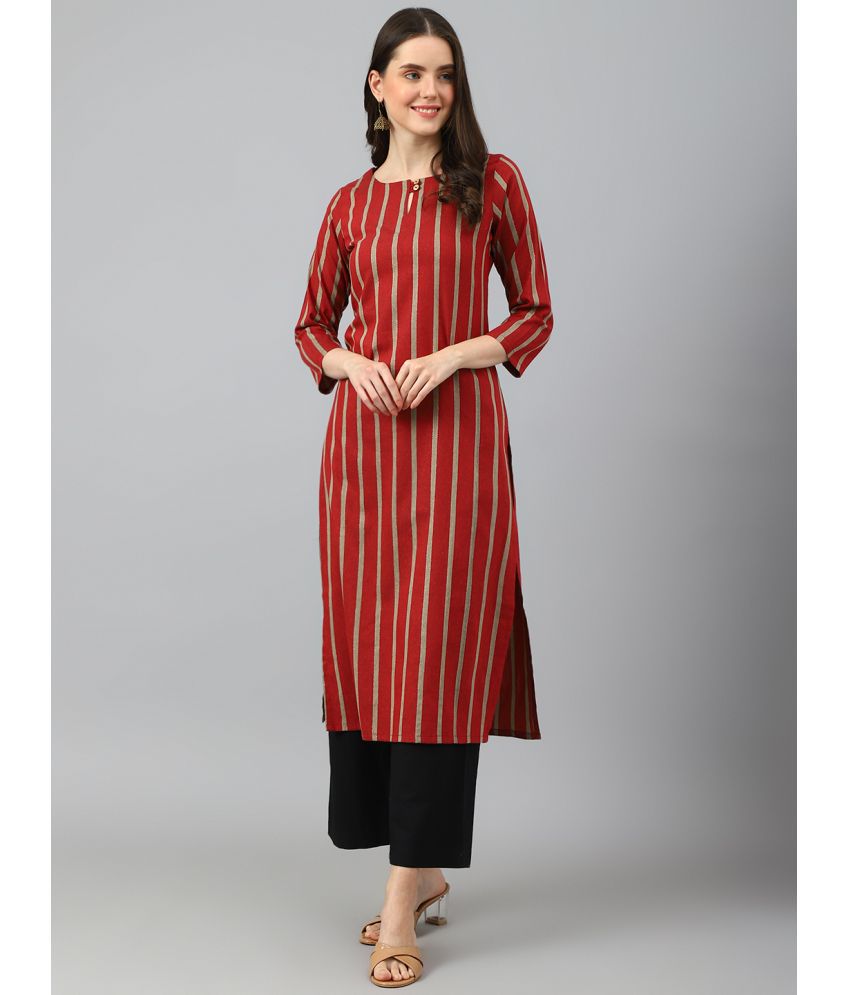     			Aarrah Cotton Blend Striped Straight Women's Kurti - Maroon ( Pack of 1 )