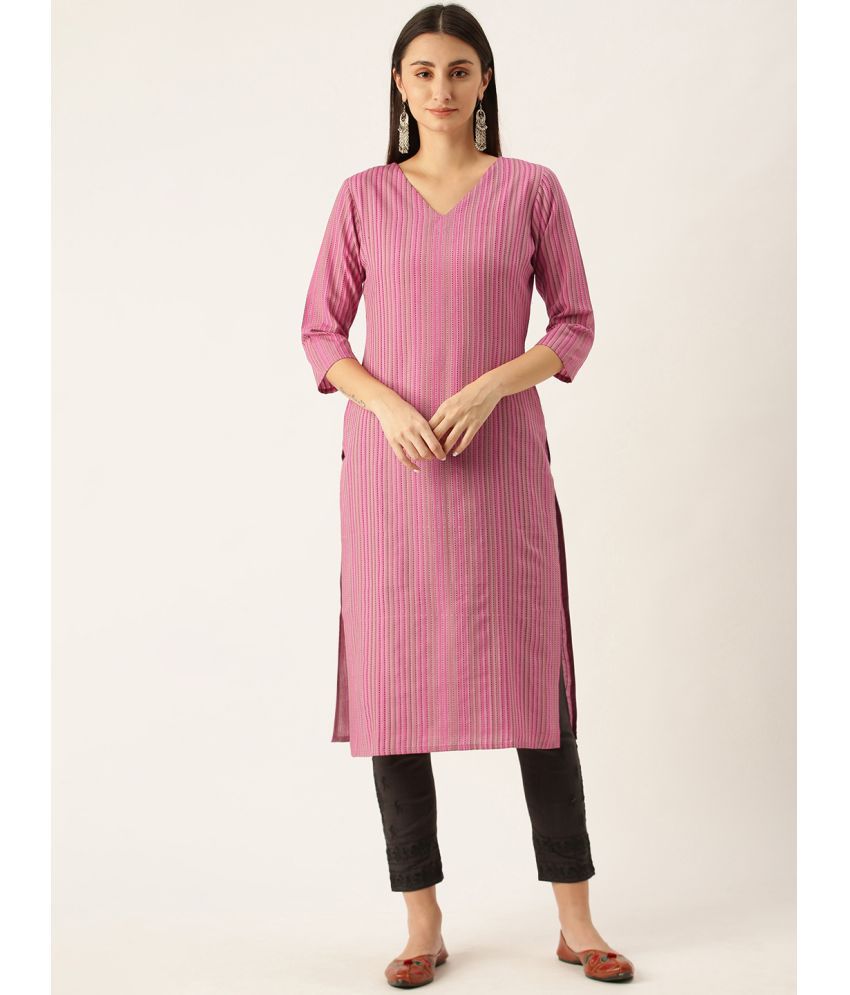     			Aarrah Cotton Blend Striped Straight Women's Kurti - Pink ( Pack of 1 )