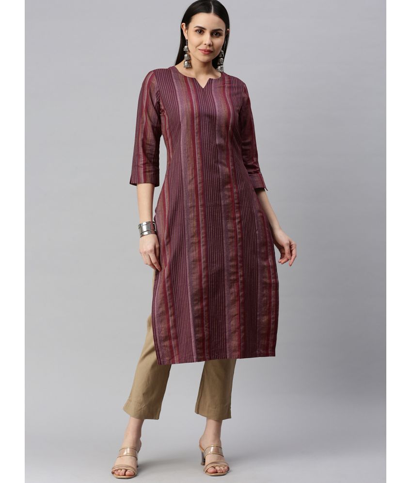     			Aarrah Cotton Blend Striped Straight Women's Kurti - Maroon ( Pack of 1 )