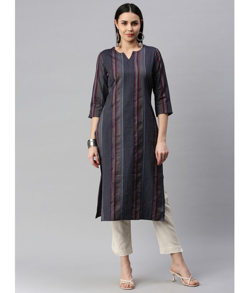     			Aarrah Cotton Blend Striped Straight Women's Kurti - Blue ( Pack of 1 )