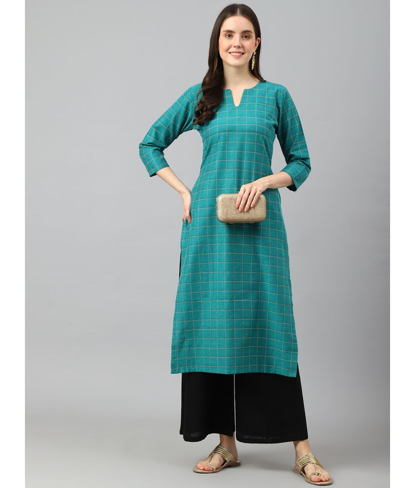     			Aarrah Cotton Checks Straight Women's Kurti - Blue ( Pack of 1 )