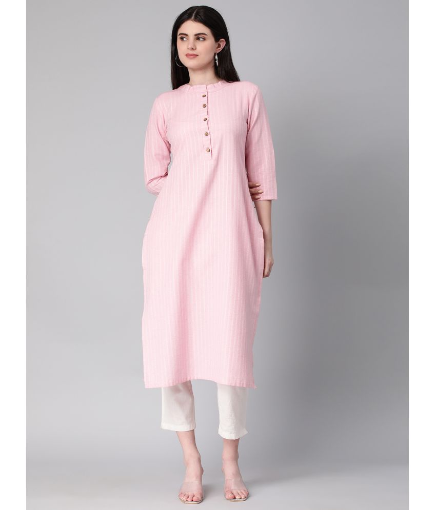     			Aarrah Cotton Striped Straight Women's Kurti - Pink ( Pack of 1 )