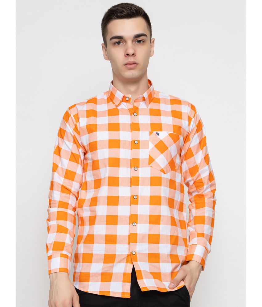     			FREKMAN Cotton Blend Regular Fit Checks Full Sleeves Men's Casual Shirt - Orange ( Pack of 1 )