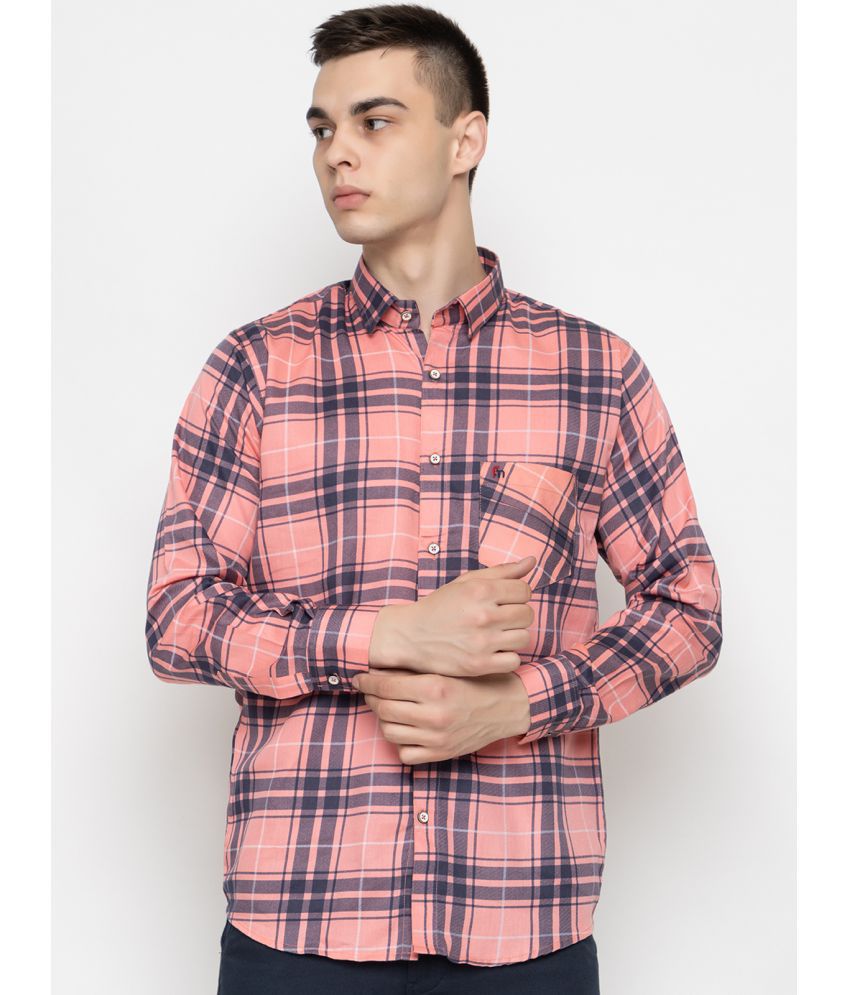     			FREKMAN Cotton Blend Regular Fit Checks Full Sleeves Men's Casual Shirt - Peach ( Pack of 1 )