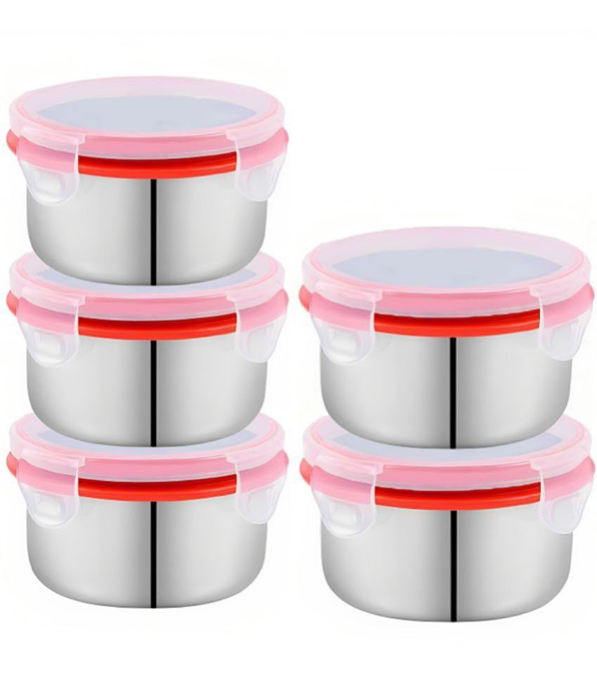     			HOMETALES Steel Red Food Container ( Set of 5 )