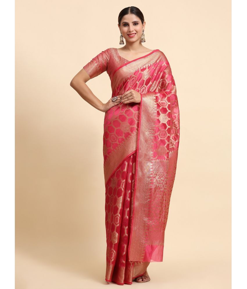     			KALIPATRA Organza Woven Saree With Blouse Piece - Coral ( Pack of 1 )