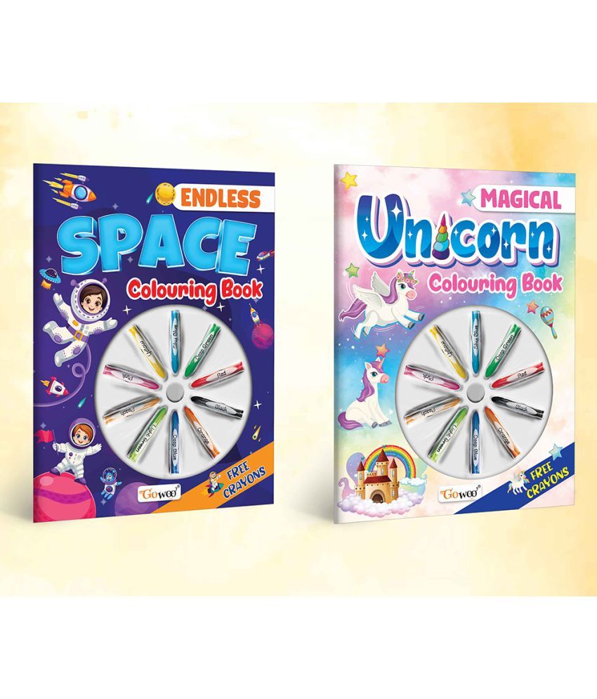     			Magical Unicorn Colouring Book & Endless Space Colouring Book With Crayons |Combo of 2 | Unicorn and Space Coloring Delight