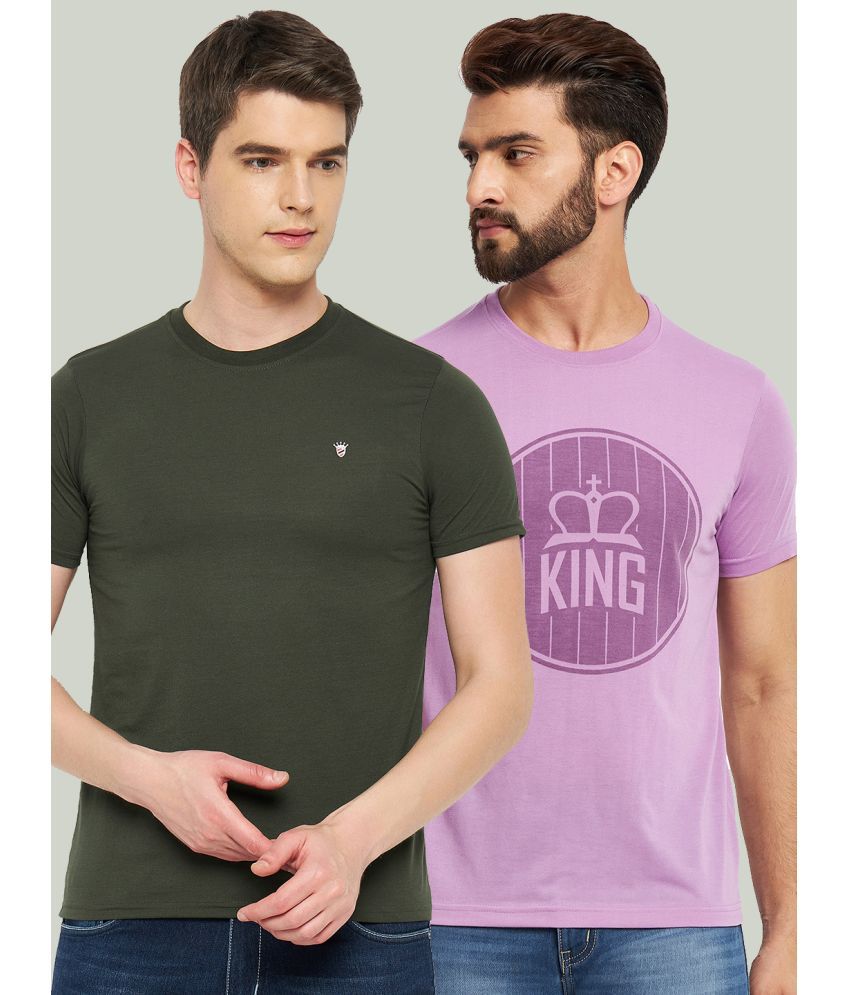     			RELANE Cotton Blend Regular Fit Solid Half Sleeves Men's T-Shirt - Purple ( Pack of 2 )