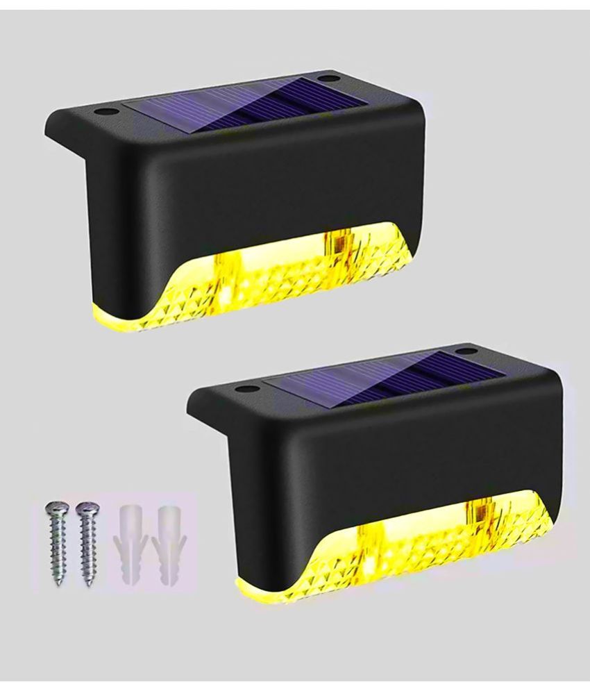     			Rechargeable Solar Panel Step Lights for Outdoor Decks, Railing, Stairs with IP65 Protection (Pack of 2).