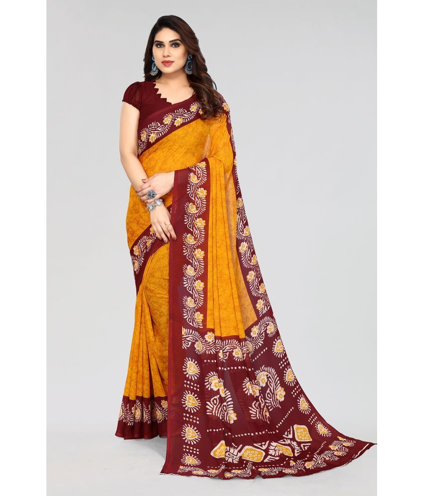     			ANAND SAREES Georgette Printed Saree With Blouse Piece - Yellow ( Pack of 1 )