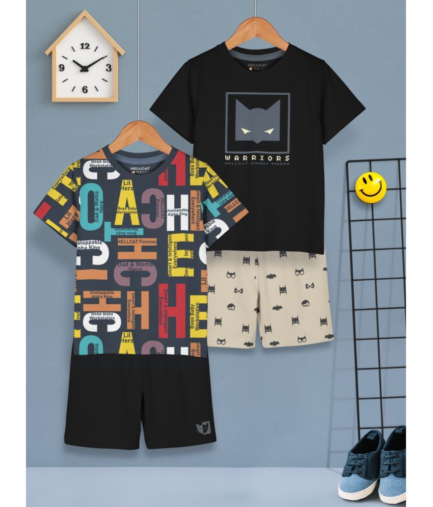     			HELLCAT Black Cotton Blend Boys T-Shirt & Shorts ( Pack of 2 )