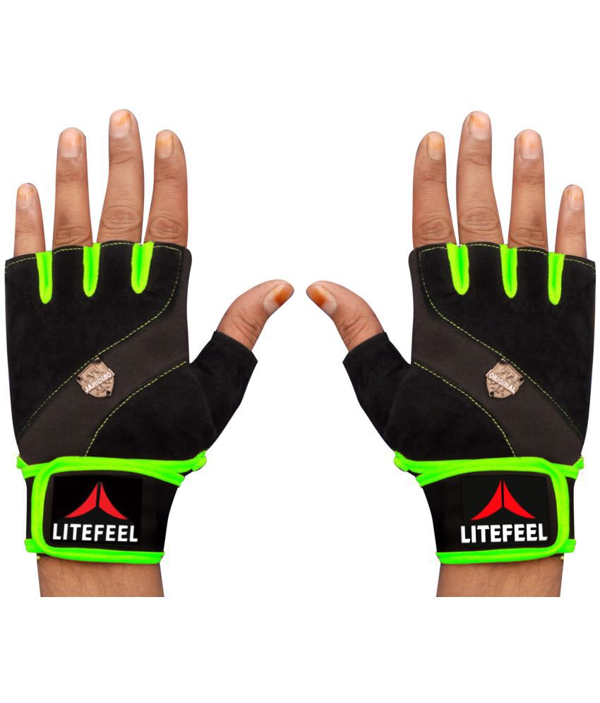     			LITEFEEL Black fancy Metal Unisex Polyester Gym Gloves For Advanced Fitness Training and Workout With Half-Finger Length