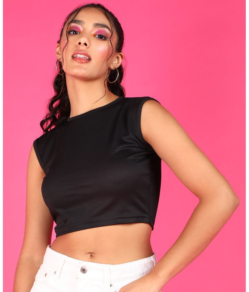     			POPWINGS Black Polyester Women's Crop Top ( Pack of 1 )