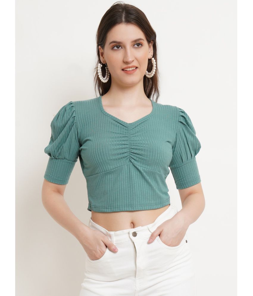     			POPWINGS Green Polyester Women's Crop Top ( Pack of 1 )