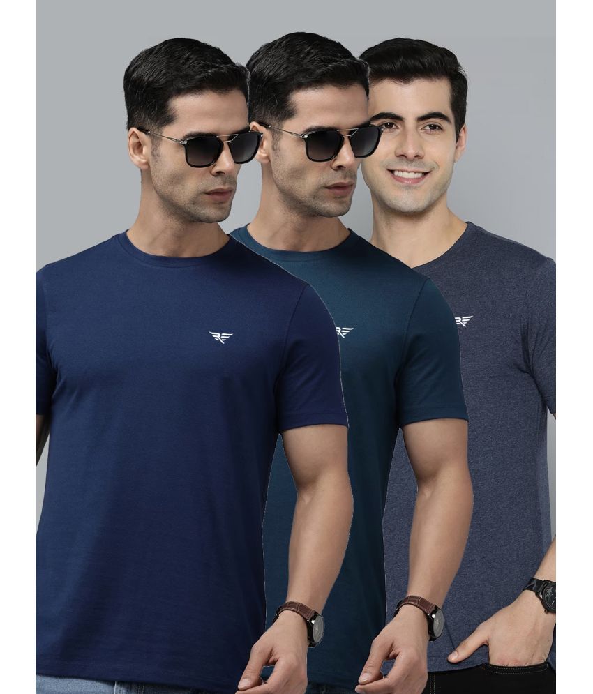     			Riss Cotton Blend Regular Fit Solid Half Sleeves Men's T-Shirt - Blue ( Pack of 3 )