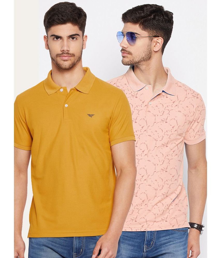     			Riss Polyester Regular Fit Printed Half Sleeves Men's Polo T Shirt - Gold ( Pack of 2 )