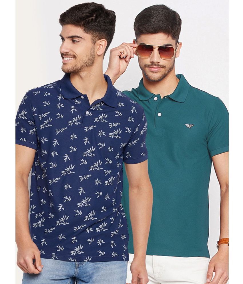    			Riss Polyester Regular Fit Printed Half Sleeves Men's Polo T Shirt - Navy ( Pack of 2 )