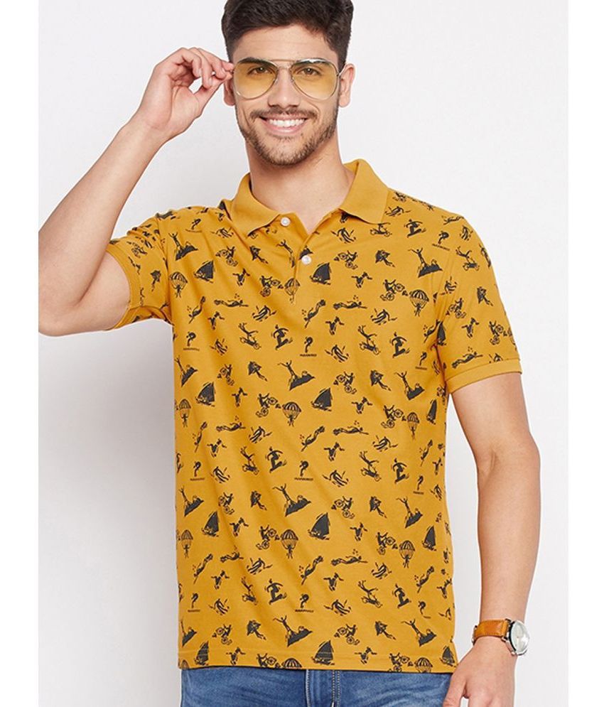     			Riss Polyester Regular Fit Printed Half Sleeves Men's Polo T Shirt - Mustard ( Pack of 1 )