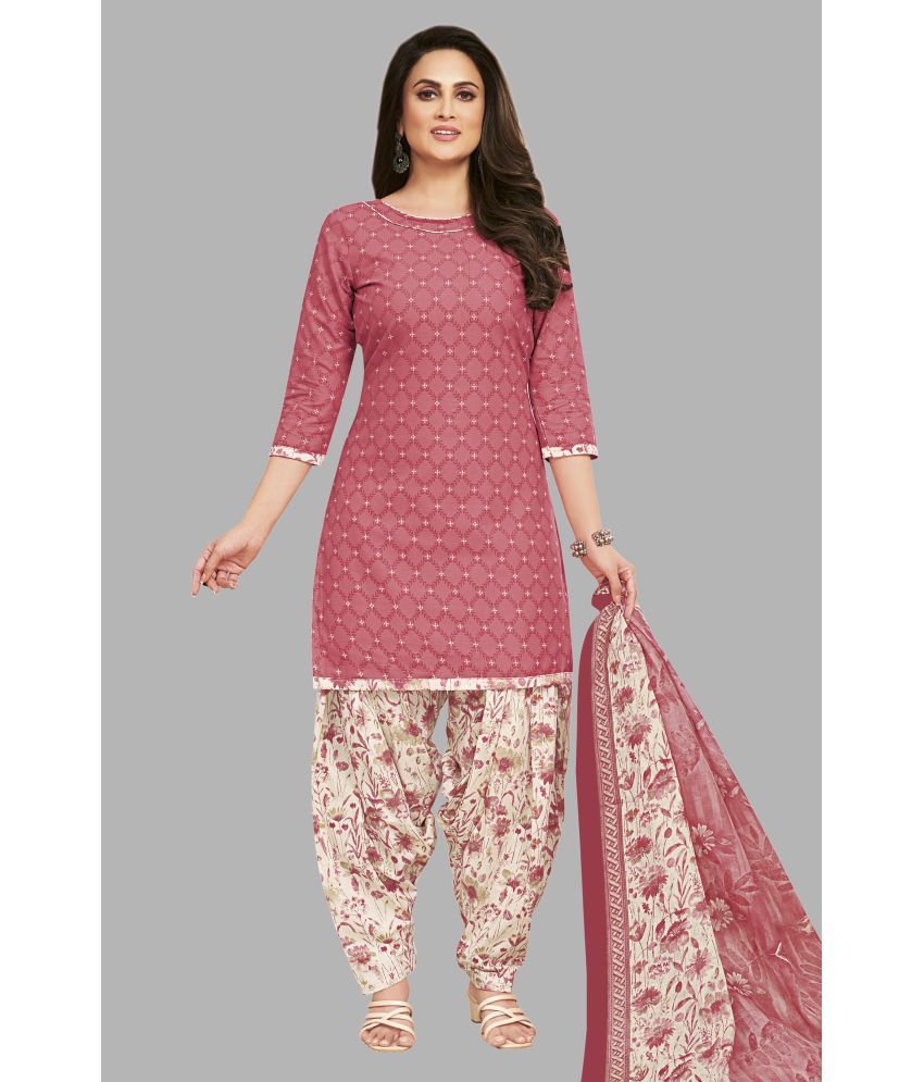     			SIMMU Cotton Printed Kurti With Patiala Women's Stitched Salwar Suit - Pink ( Pack of 1 )