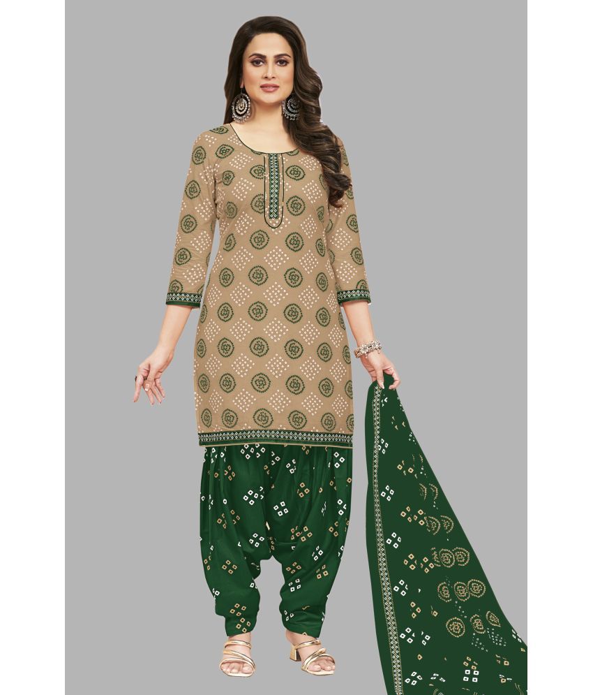     			SIMMU Cotton Printed Kurti With Patiala Women's Stitched Salwar Suit - Beige ( Pack of 1 )