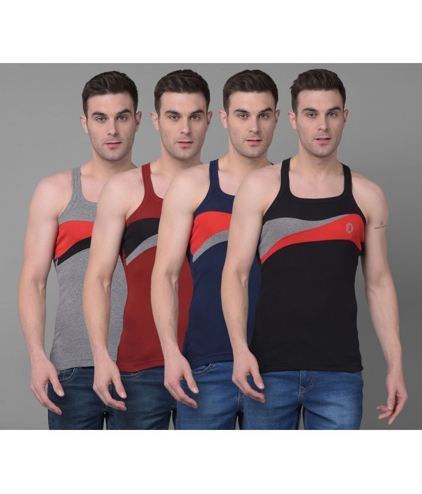     			Pack of 4 Dollar Bigboss Assorted Solid Cotton Blend Men Vest