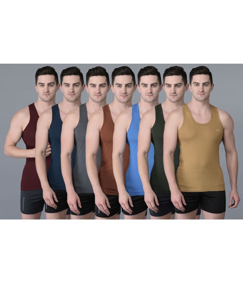     			Pack of 7 Dollar Bigboss Assorted Solid Cotton Blend Men Vest