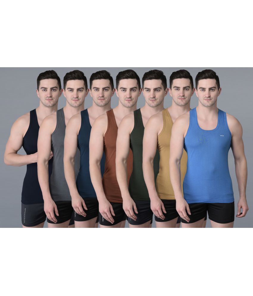     			Pack of 7 Dollar Bigboss Assorted Solid Cotton Blend Men Vest