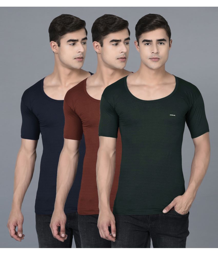     			Pack of 3 Dollar Bigboss Assorted Solid Cotton Blend Men Vest