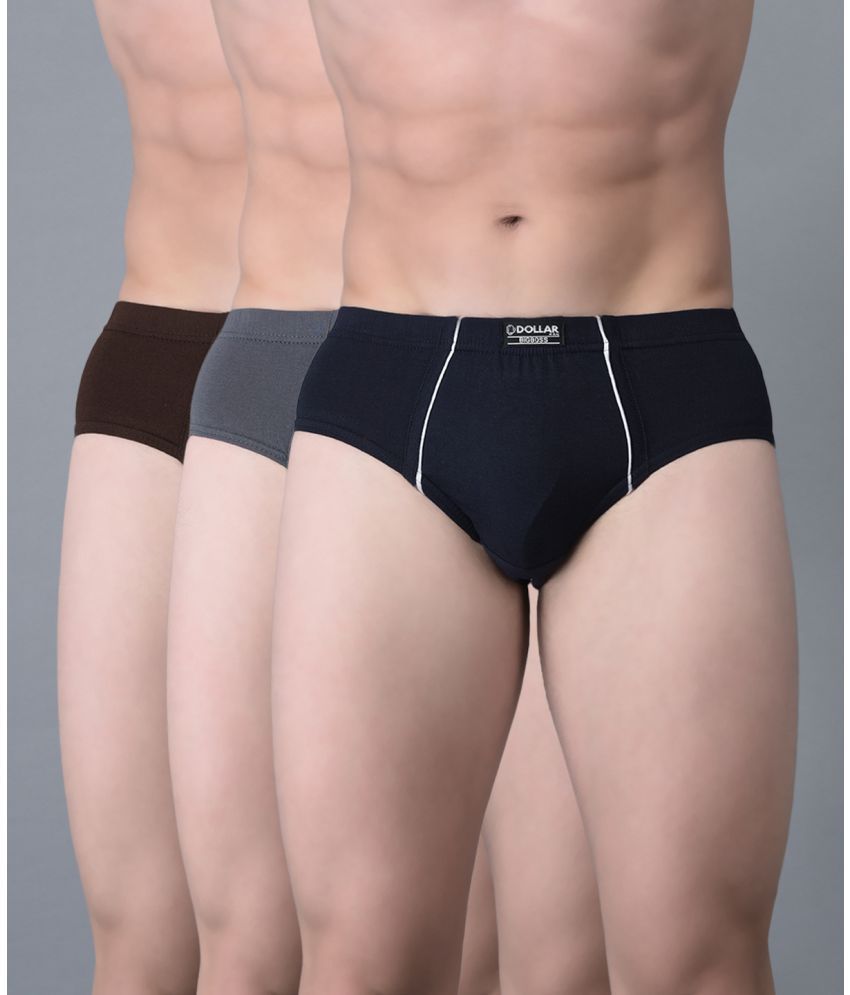     			Pack of 3 Dollar Bigboss Assorted Solid Cotton Blend Men Brief